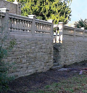 Steps and balustrade stone wall after